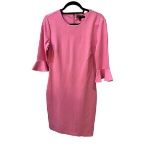 Banana Republic Pink Ponte Knit Sheath Ruffle Bell Sleeves 
Dresss Size 10  Tall